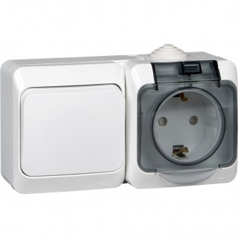 Блок SCHNEIDER ELECTRIC ЭТЮД IР44 О/У: розетка з/к со шт. 16А 250B, выключатель.1-клав.10А, БЕЛЫЙ, Россия